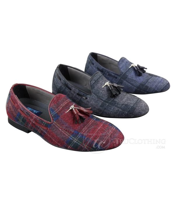 Mens Tweed Check Tassle Shoes