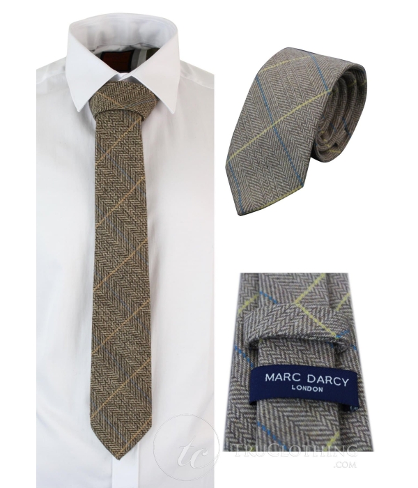 Marc Darcy Mens Tweed Herringbone Textured Marc Darcy Ties Classic Vintage Retro DX7