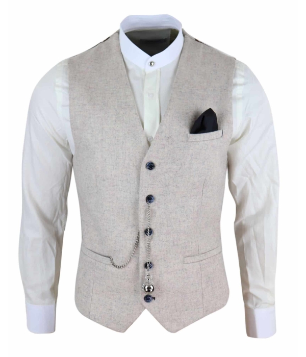 Mens Vintage Cream Waistcoat with Pocket Watch