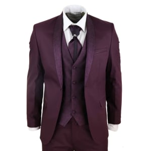 Mens Wine 4 Piece Shawl Lapel Suit