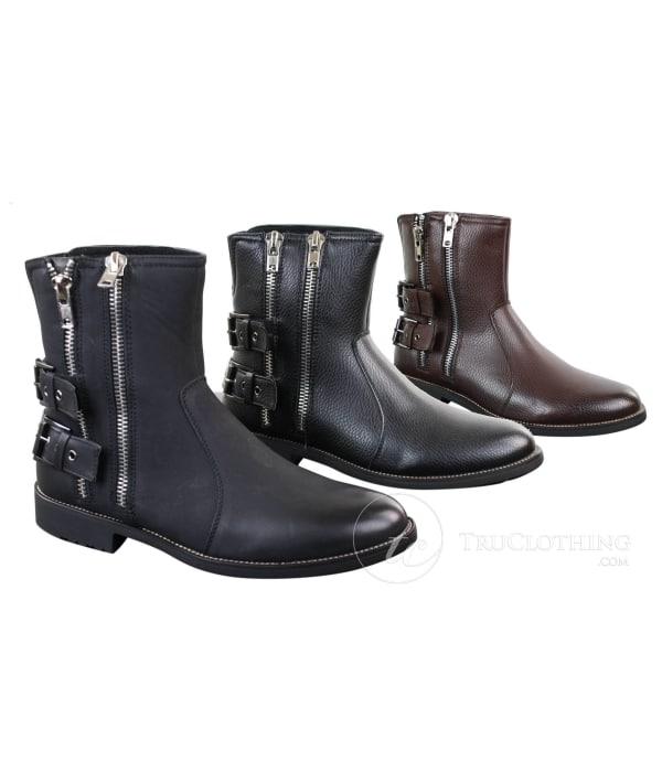 Mens Zip Biker Motorcycle Boots Punk Rock Ankle Belted Buckle Casual