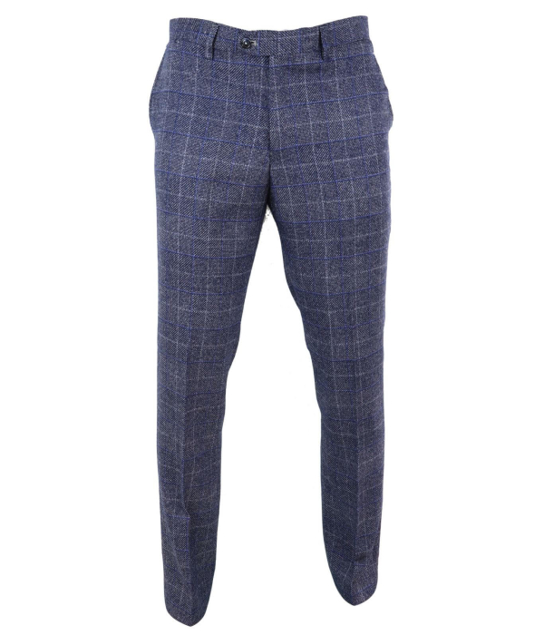 Mens Blue Check Vintage Trousers - Cavani Miles