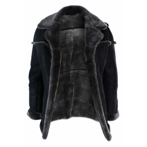 Infinity Ozzy Mens Double Breasted Real Sherling Navy Captain Sheepskin Jacket Belted Grey Black