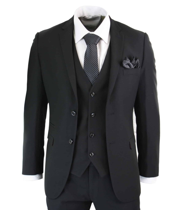 Paul Andrew Parker - Mens 3 Piece Black Tailored Fit Complete Suit Classic Door Man Mourning Funeral