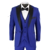 Paul Andrew Regent Blue - Mens 3 Piece Blue Black Satin Tuxedo Dinner Suit Tailored Fit Wedding Prom Groom