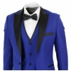 Paul Andrew Regent Blue - Mens 3 Piece Blue Black Satin Tuxedo Dinner Suit Tailored Fit Wedding Prom Groom