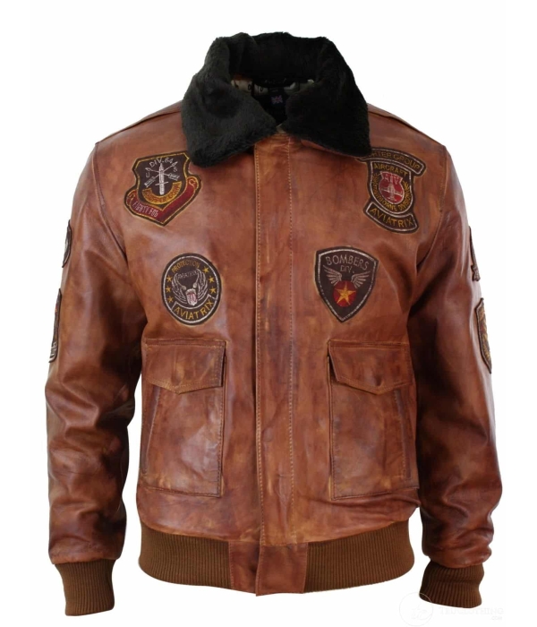 Mens Aviator Flying Pilot Bomber Jacket Vintage Tan Removable Black Fur Collar-Nevada Timber