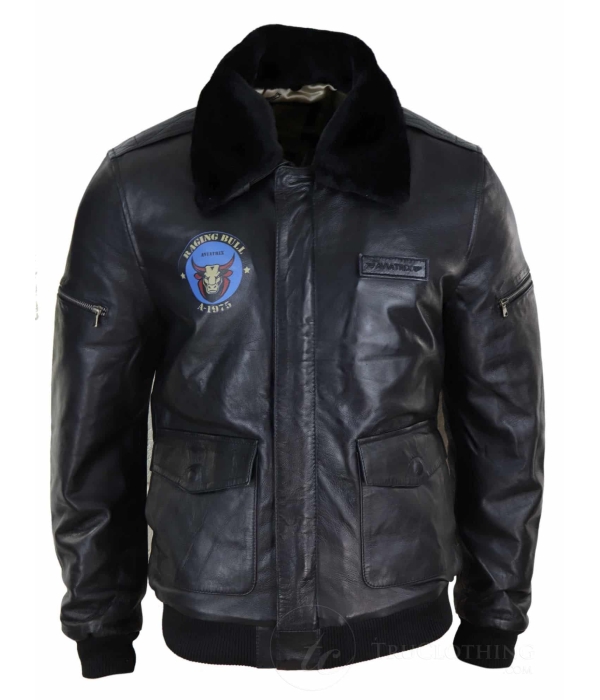 Mens Classic Real Leather Bomber Jacket