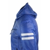 Men's Realy Leather Bomber Jacket with Hood-Blue