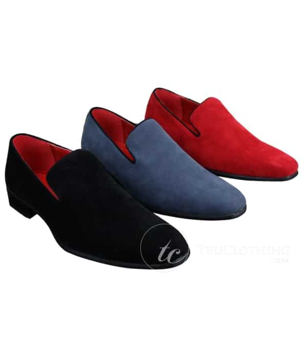 Mens Slip On Suede Driving Loafers Shoes Leather Smart Casual Red Blue Black