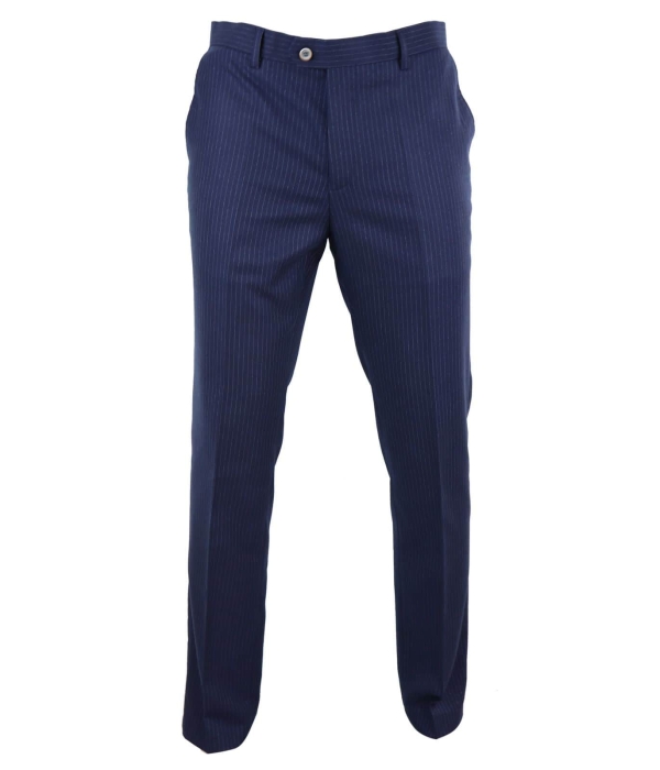 Mens Navy-Blue Pinstripe Trousers - Cavani Rosselli