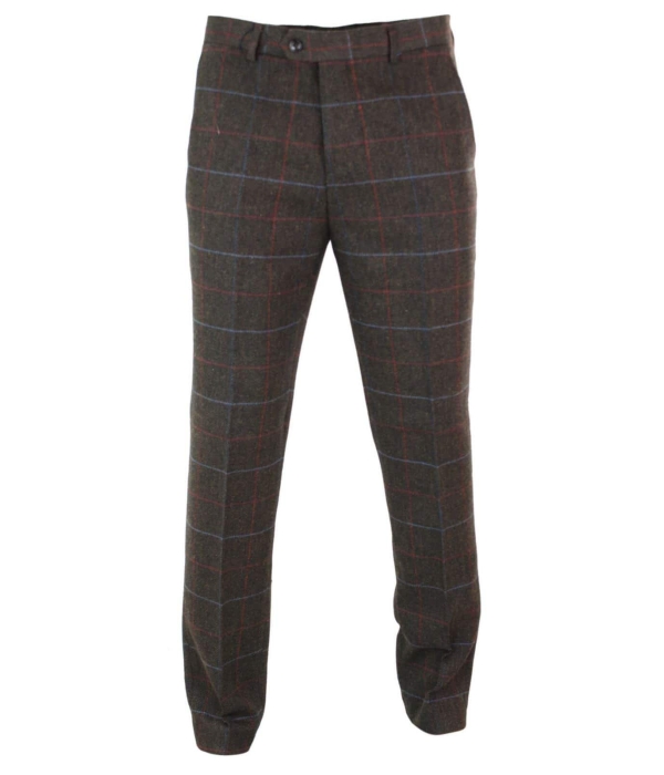 Cavani Tommy - Mens Herringbone Tweed Check Classic Vintage Trousers