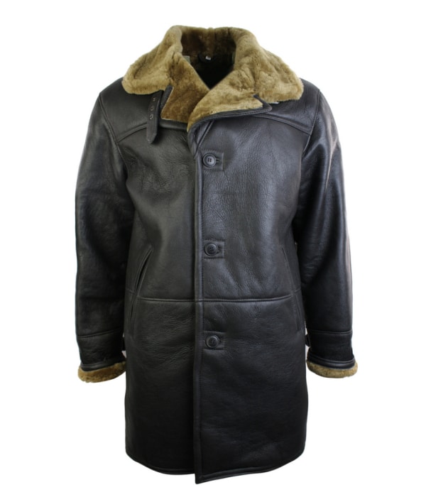 Mens 3/4 Brown Duffle  Real Sheepskin Jacket Classic Brown Ginger