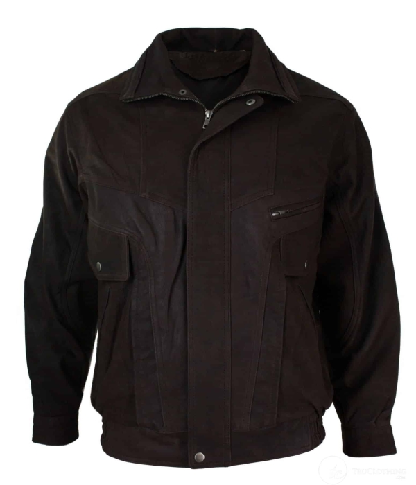 Mens Classic Bomber Black Nubuck Washed Brown Real Leather Jacket-Brown