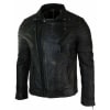 Real Leather Slim Fit Mens Cross Zip Retro Vintage Brando Jacket Vintage Biker-Ruboff Black