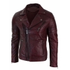 Real Leather Slim Fit Cross Zip Retro Vintage Brando Mens Jacket Vintage Biker-Burgundy