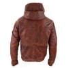 Mens Real Leather Bomber Hood Jacket - Tan