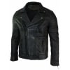 Real Leather Slim Fit Mens Cross Zip Retro Vintage Brando Jacket Vintage Biker-Ruboff Black