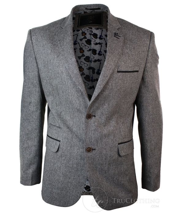 Mens Light Brown Herringbone Tweed Vintage Slim Fit Blazer Smart Casual Jacket