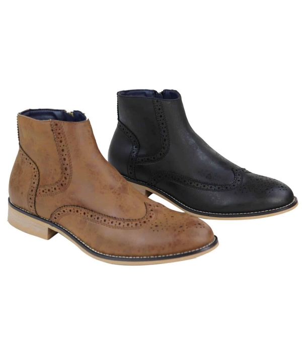 Mens Zip-Up Peaky Blinders Brogue Boots