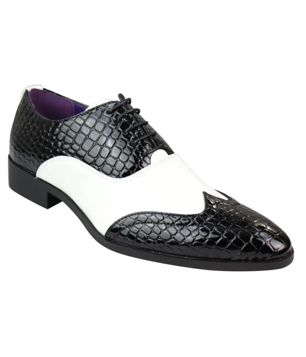 Mens Faux Croc Skin Black & White Shoes