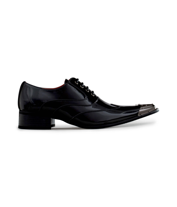 Mens Black Patent Shoes with Metal Toe