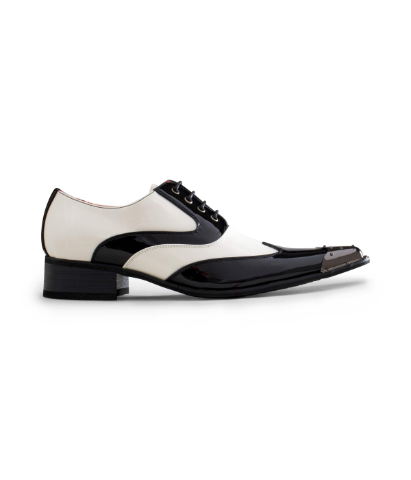 Mens Black & White Patent Shoes with Metal Toe