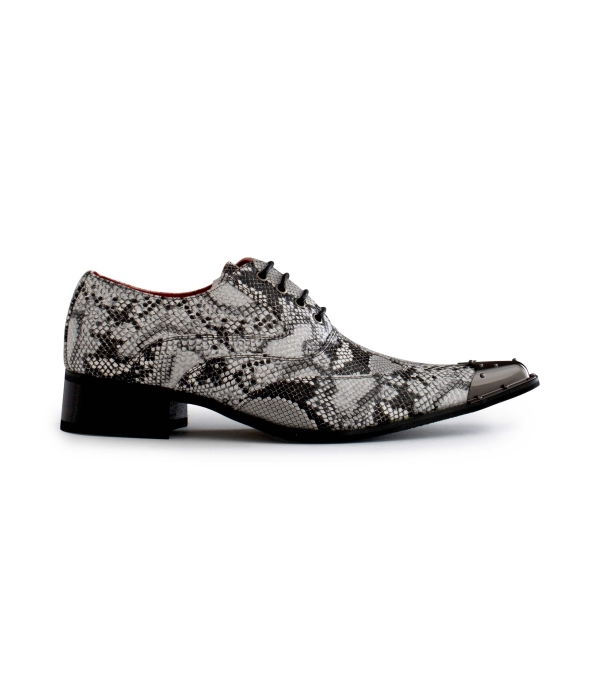 Mens Grey Snakeskin Design Shoes with Metal Toe