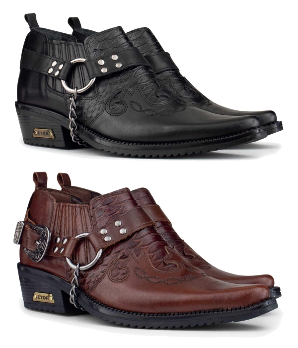 Mens Real Leather Riding Shoes with Chain
