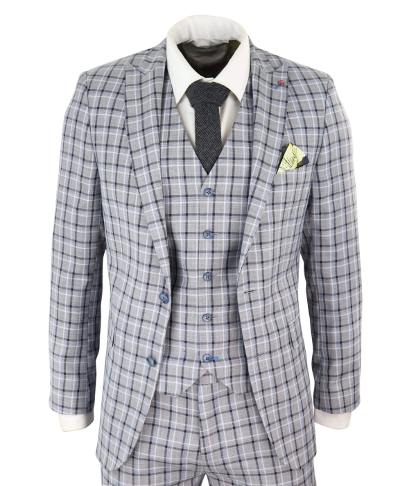 Mens Grey Pince of Whales Check 3 Piece Suit