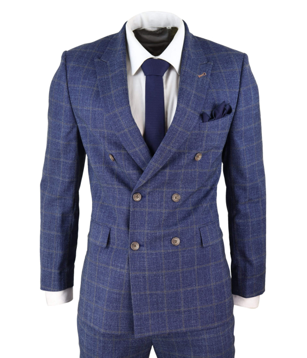 Blue Check Double Breasted 2 Piece Suit