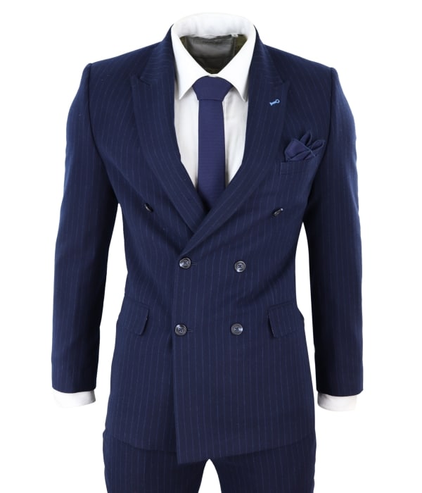 Navy-Blue Pinstripe Double Breasted Mafia Suit