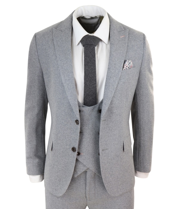 Men's Grey 3 Piece Wool Suit