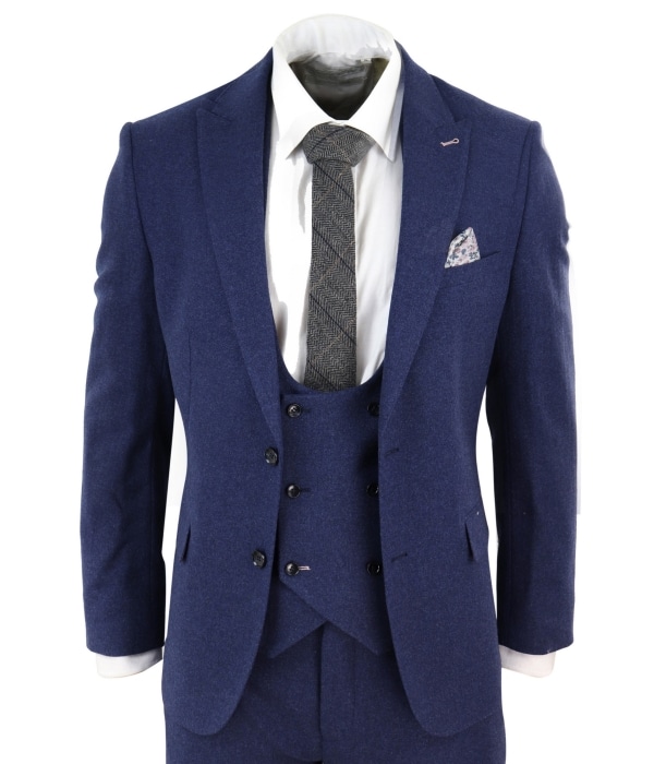 Men's Navy-Blue 3 Piece Wool Suit