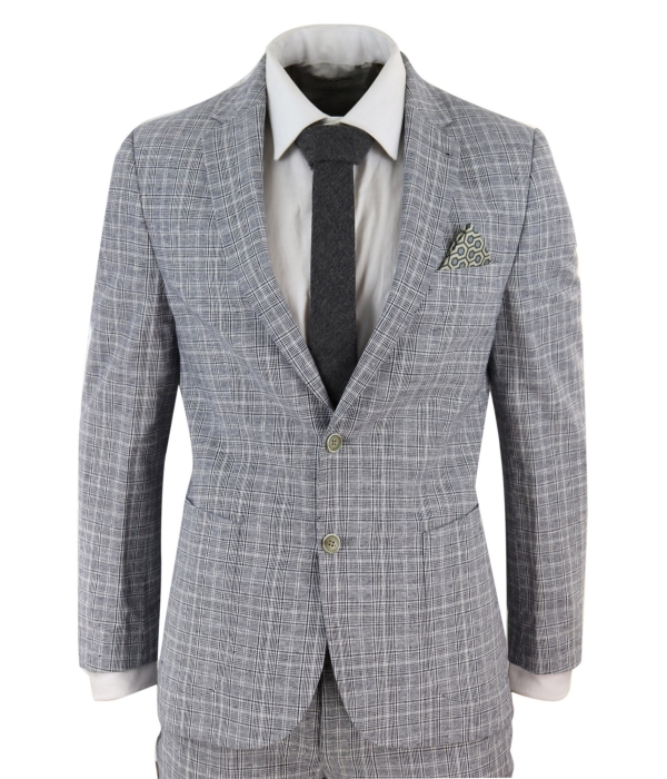 Men's Black-Grey Check 2 Piece Linen Suit