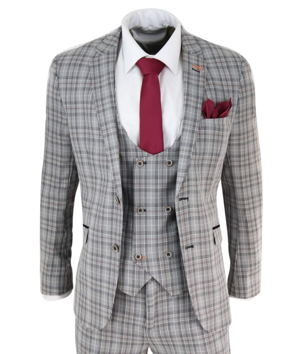 Mens Grey Tweed Check 3 Piece Suit