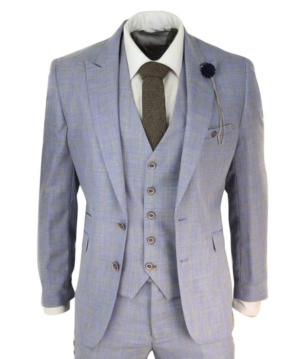 Mens Blue Check Light Summer Suit