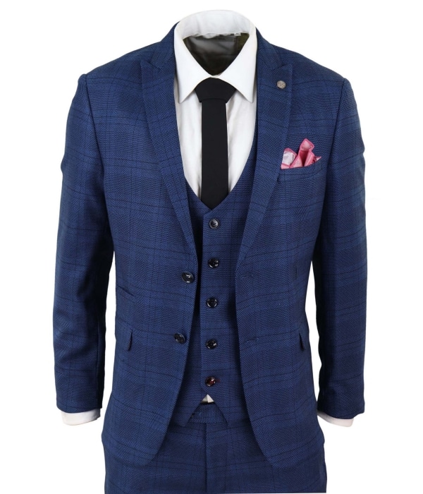 Marc Darcy Jerry - Blue 3 Piece Check Suit