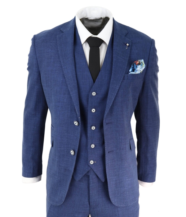 Mens Blue Summer Linen Suit