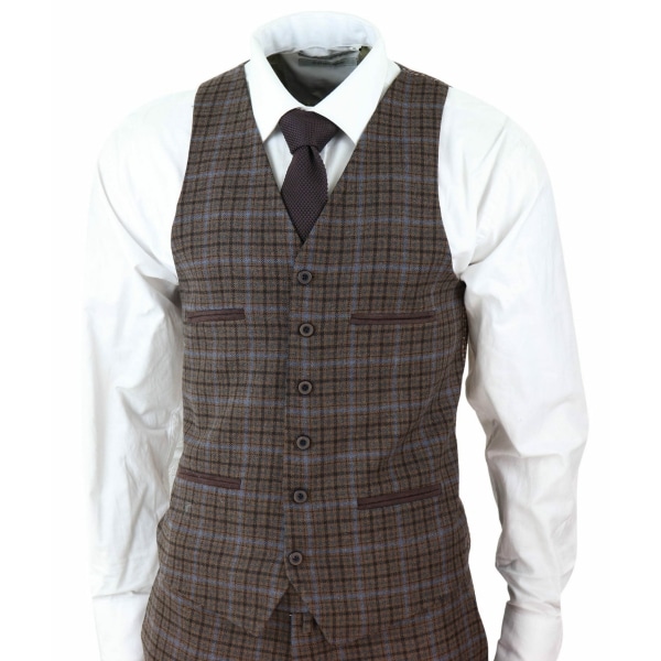 Mens 3 Piece Brown Check Tweed Suit