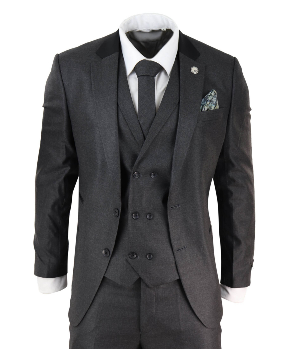 Mens 3 Piece Charcoal Grey Suit