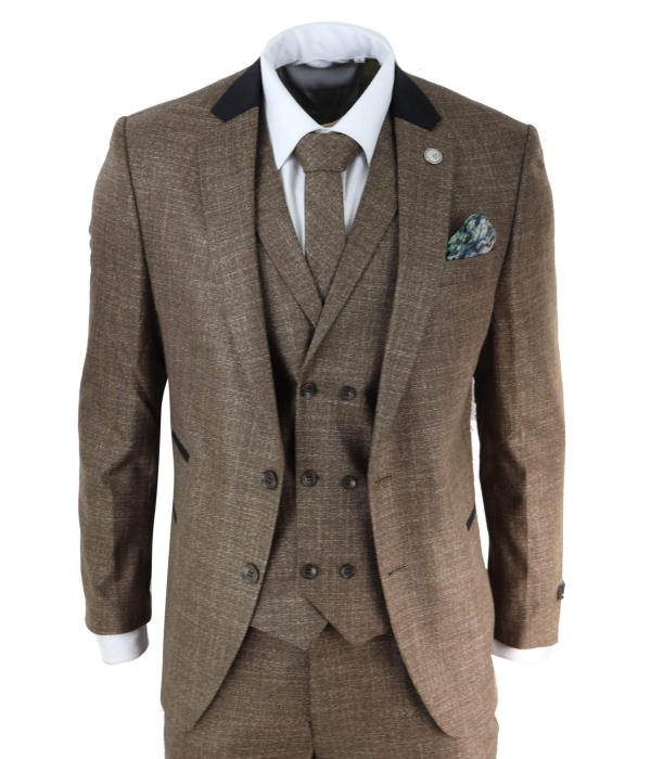 Mens 3 Piece Brown Tailored Fit Suit