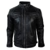 Real Leather Retro Style Zipped Mens Biker Jacket Soft Black Vintage Look