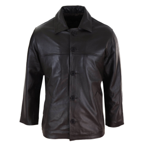 Men Mid Brown Length Classic Leather Coat