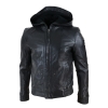 Mens Black Leather Bomber Jacket with Hood