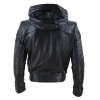 Mens Black Leather Bomber Jacket with Hood