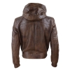 Mens Brown Leather Bomber Jacket with Hood