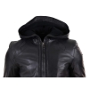 Mens Black Leather Bomber Jacket with Hood