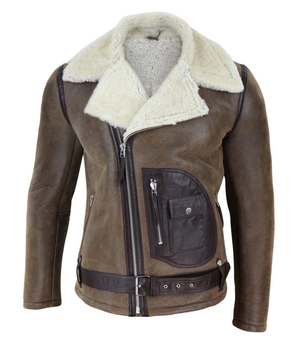 Mens Shearling Brown Sheepskin Vintage Jacket