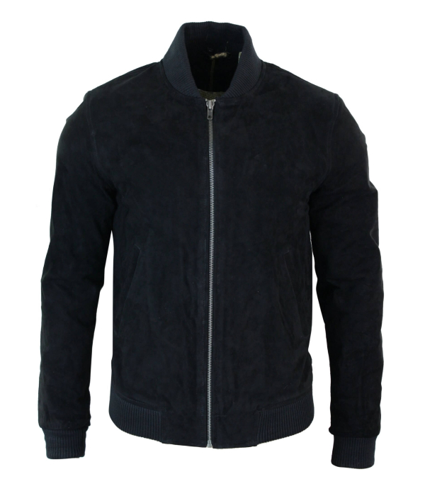 Varsity Mens Real Suede Leather Bomber College Jacket Classic Retro Vintage - Black
